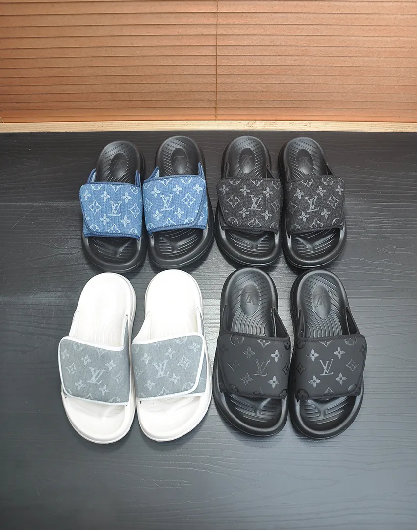 Men's men's shoes 💰340💶 [Louis Vuitton LV slippers] (high-end cowhide) counter 1:1 fashion style, a must-have for summer! The designer used LV’s iconic outsole. The original simple slippers instantly become fashionable! The upper is made of flexible special cowhide leather straps alternately, and the workmanship is exquisite! A must-have for stylish men in summer, size 38-45 (45 customized)
